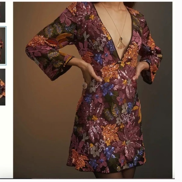 ⭐️ Sequined Embroidered Mini Floral Chic Glam Party Vaca Elegant Classy Dress - Picture 1 of 6